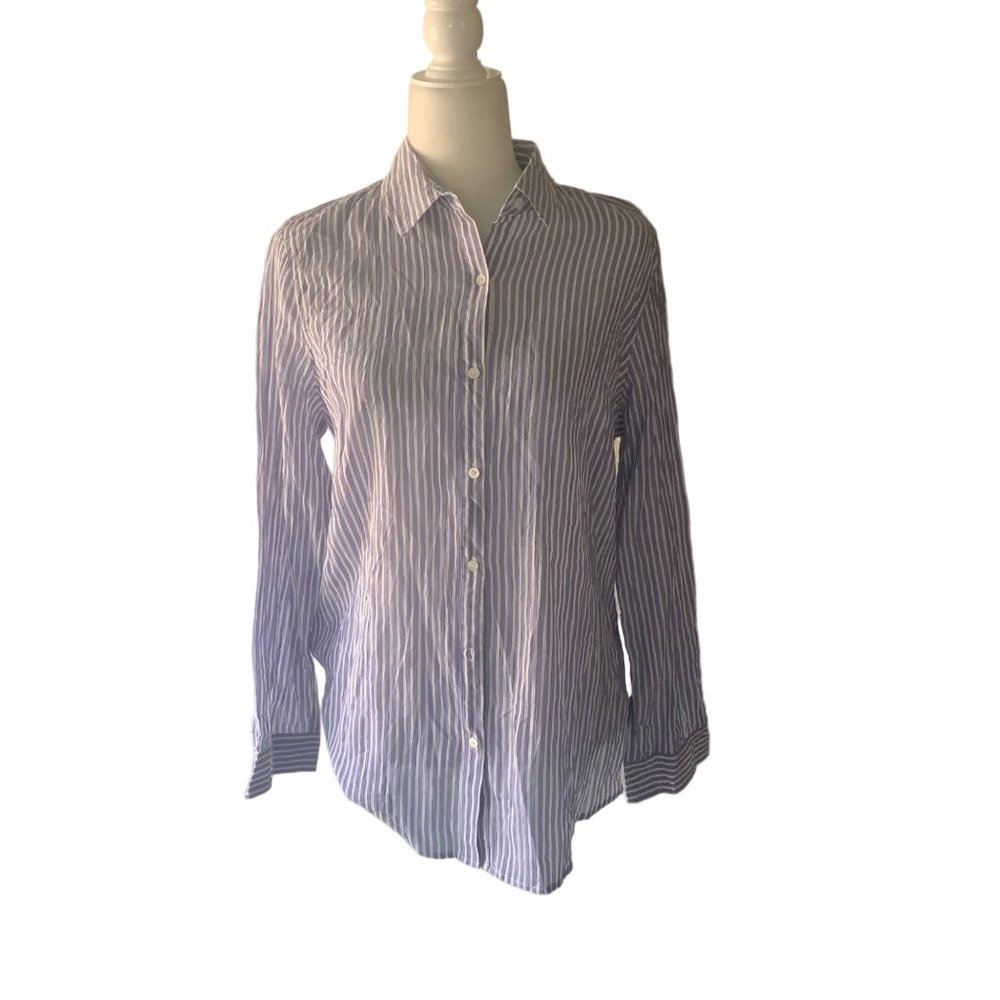 J. McLaughlin Lois Casual Button Down Shirt Women's long Sleeve Stripe Size L